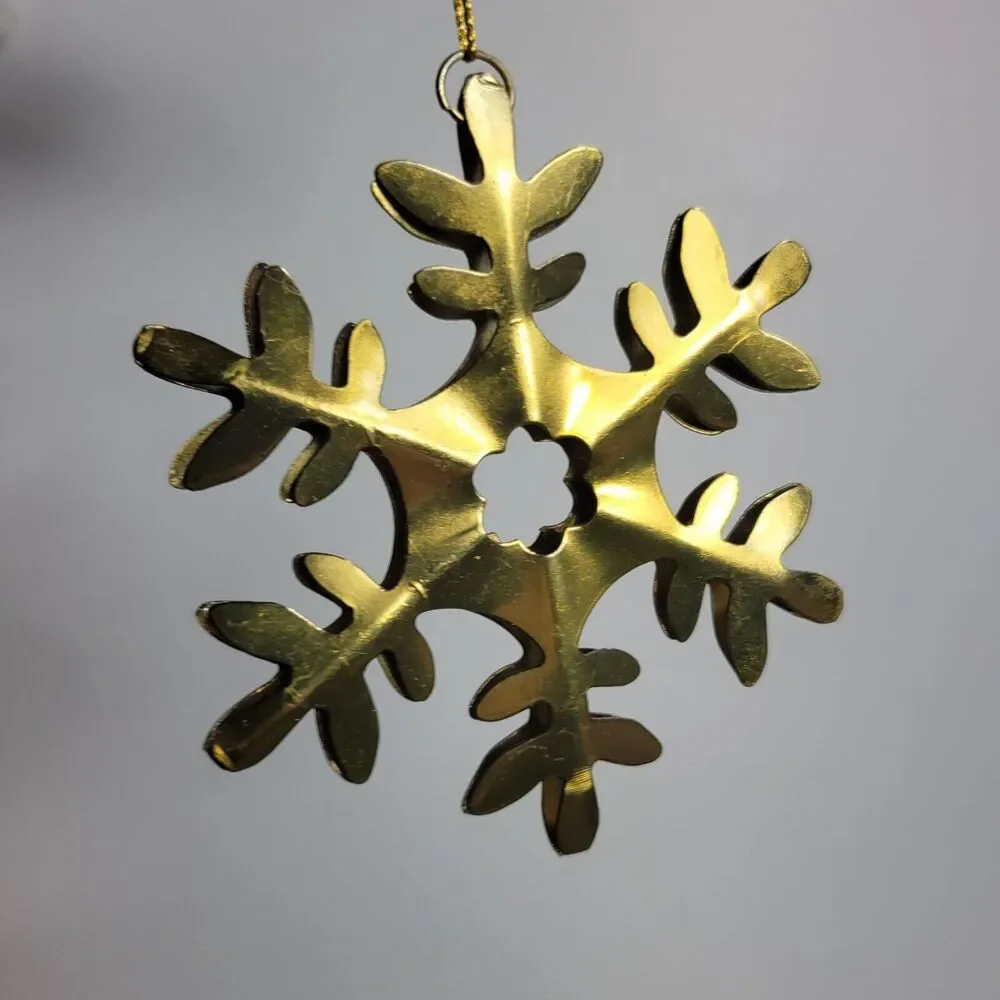 Golden Metal Snowflake Christmas‎ Ornament With Hanging Loop